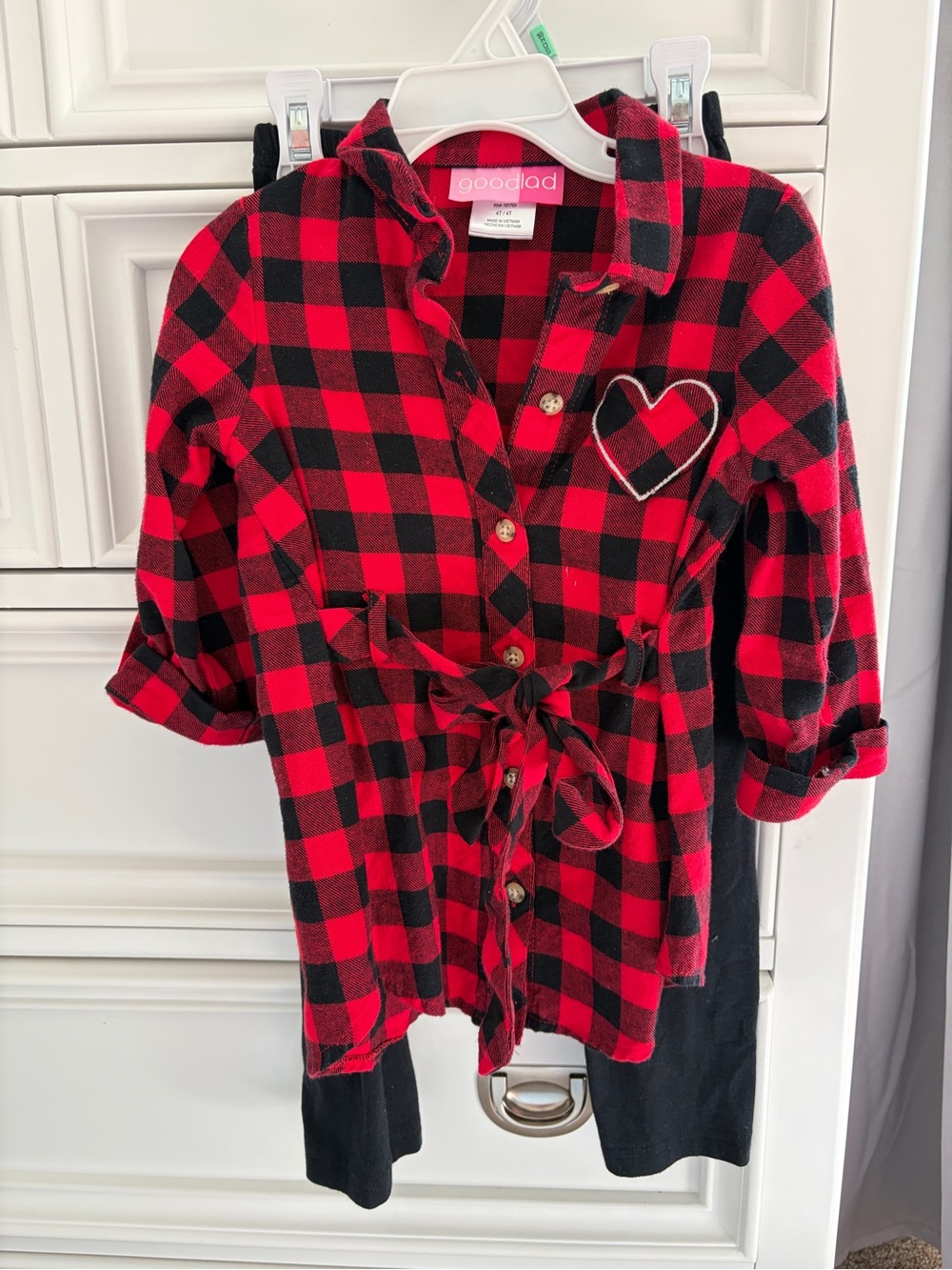 Good Lad Red and Black Buffalo Plaid Button-Front Kids Tunic with Heart Patch